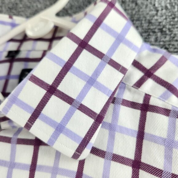David Donahue Button Up Dress Shirt 16 32/33 Purple Check Cotton Long Sleeve - Picture 9 of 16